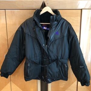 ANGORA Canada Vintage Women's Black Leather Ski Belted Jacket Medium Micro Loft